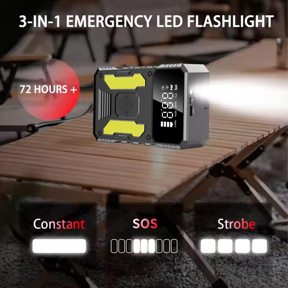 Car Jump Starter 2000A 29600mWh Portable Truck & Motorcycle Tire Inflator Power Bank with LED Flashlight