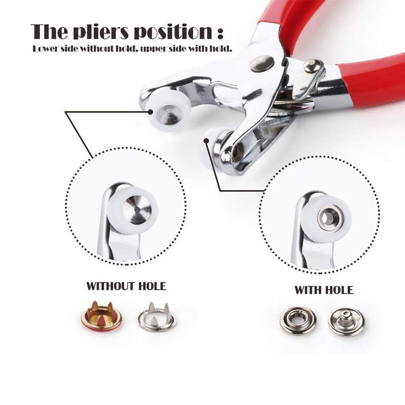 100pcs Metal Prong Snap Fasteners Buttons Solid Hollow Press Button Studs With Pliers Tool Kits For Clothes Bags Garment Sewing