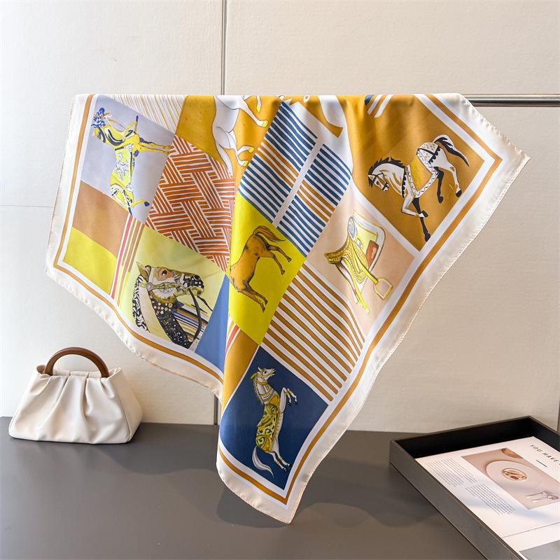 2026 Design Fashion Square Silk Scarf Women Hairband Printed Small Satin Shawls Foulard Neckerchief Female Headbands Bandana