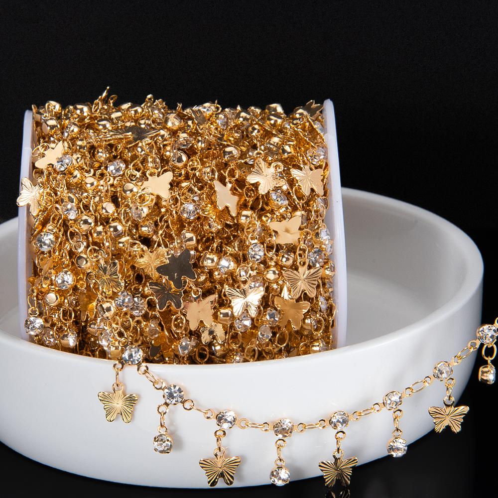 1Meter Colorful Crystal Beads Pendants Chains Metal Butterfly Charms Copper Chains Women Jewelry Making DIY Necklaces Bracelets