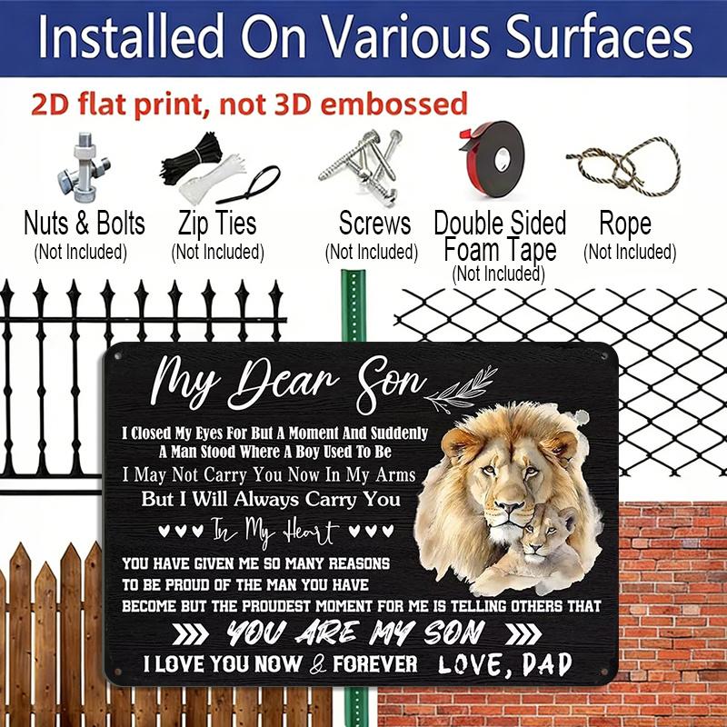 2D Flat, 1pc "My Dear Son" Aluminium Sign 8x12 Inch - Lion & Cub Design, Father To Son Love Quote, Gift for Son From Dad, Birthday & Graduation Wall