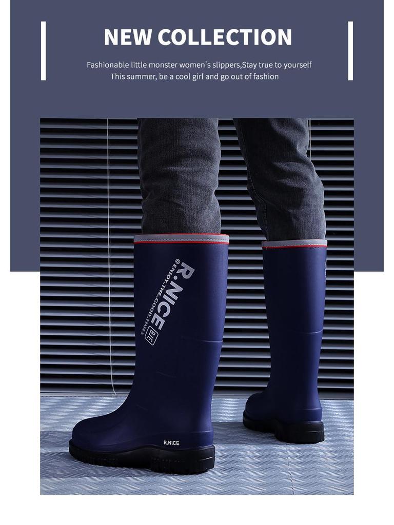 Men's British-Style Non-Slip Warm Rain Boots - 2024 Korean-Inspired Comfortable Long Boots