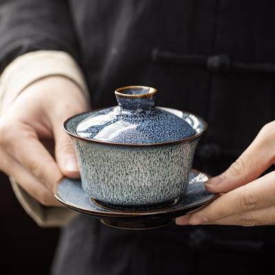 160ml Ceramic Gaiwan Kiln Change Handheld Tea Bowl Japanese Style Sancai Gaiwan
