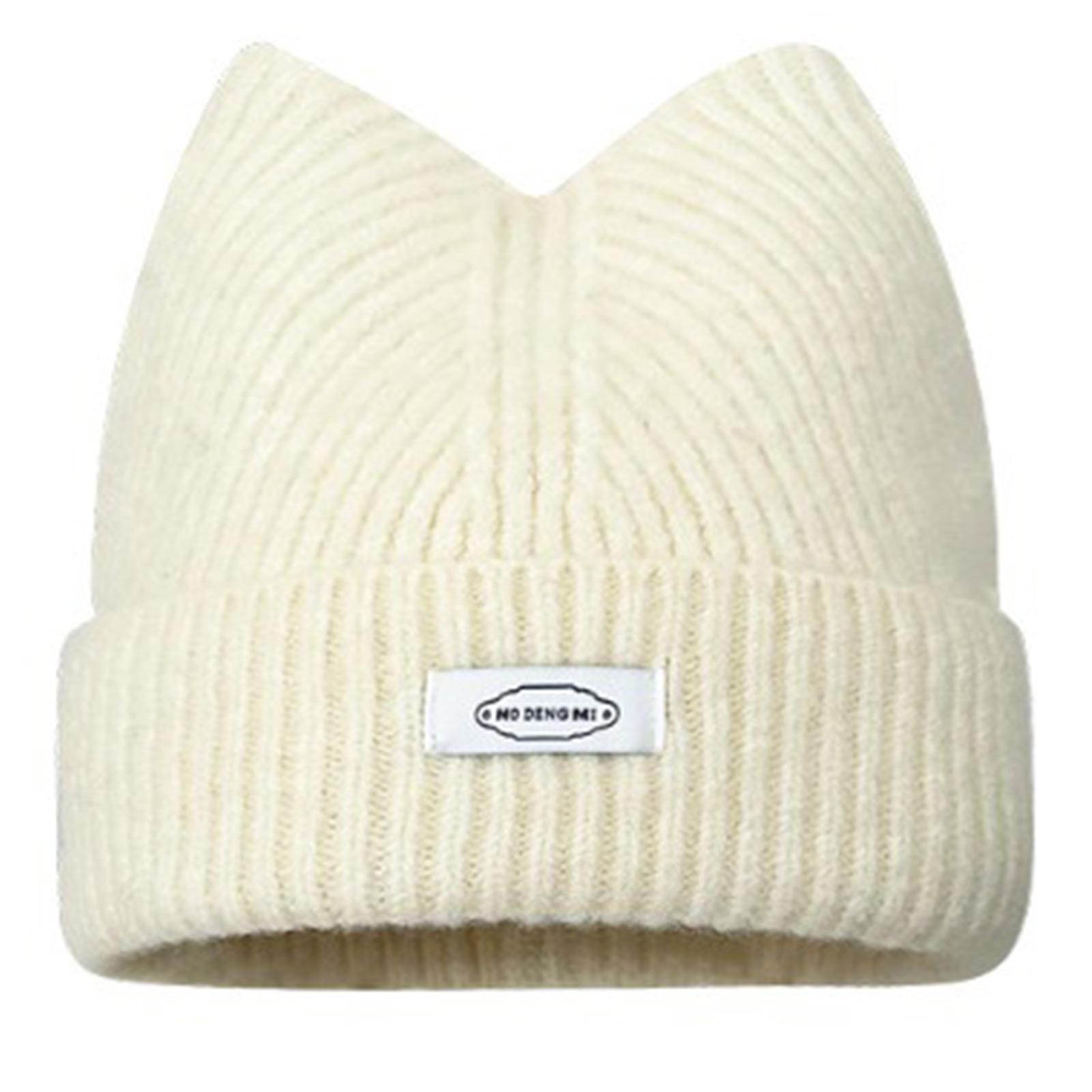 

Floppy Cat Ear Beanie for Students Adult Windproof Foldable Winter Hat Thicken Harajuku Beanie with Letter Decals бежевий