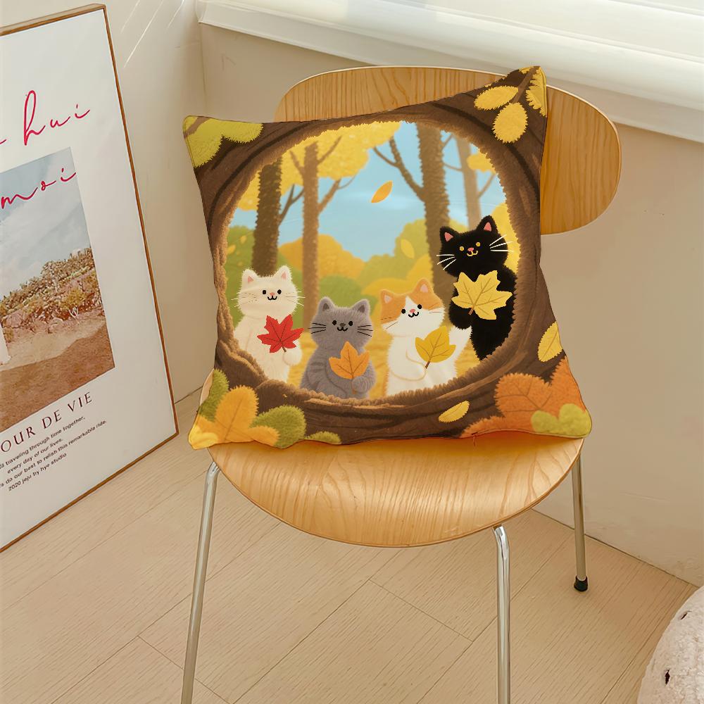Cartoon Kitten Autumn Cute cushion cover Pillow Cover Decoration Room Home Sofa living Office Car Nordic Simplicity