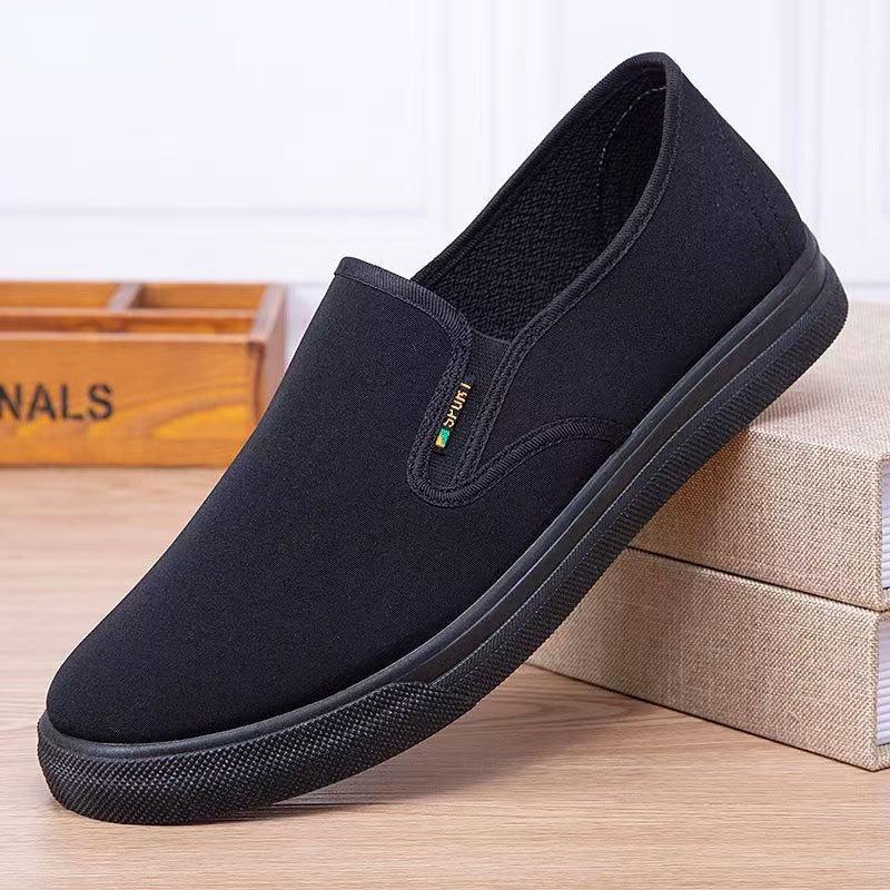 Herren Slip-on Schwarze Rutschfeste Gummisohle Freizeitschuhe - Frühling/Herbst 2026, Atmungsaktiver Alter Pekinger Stoff.
