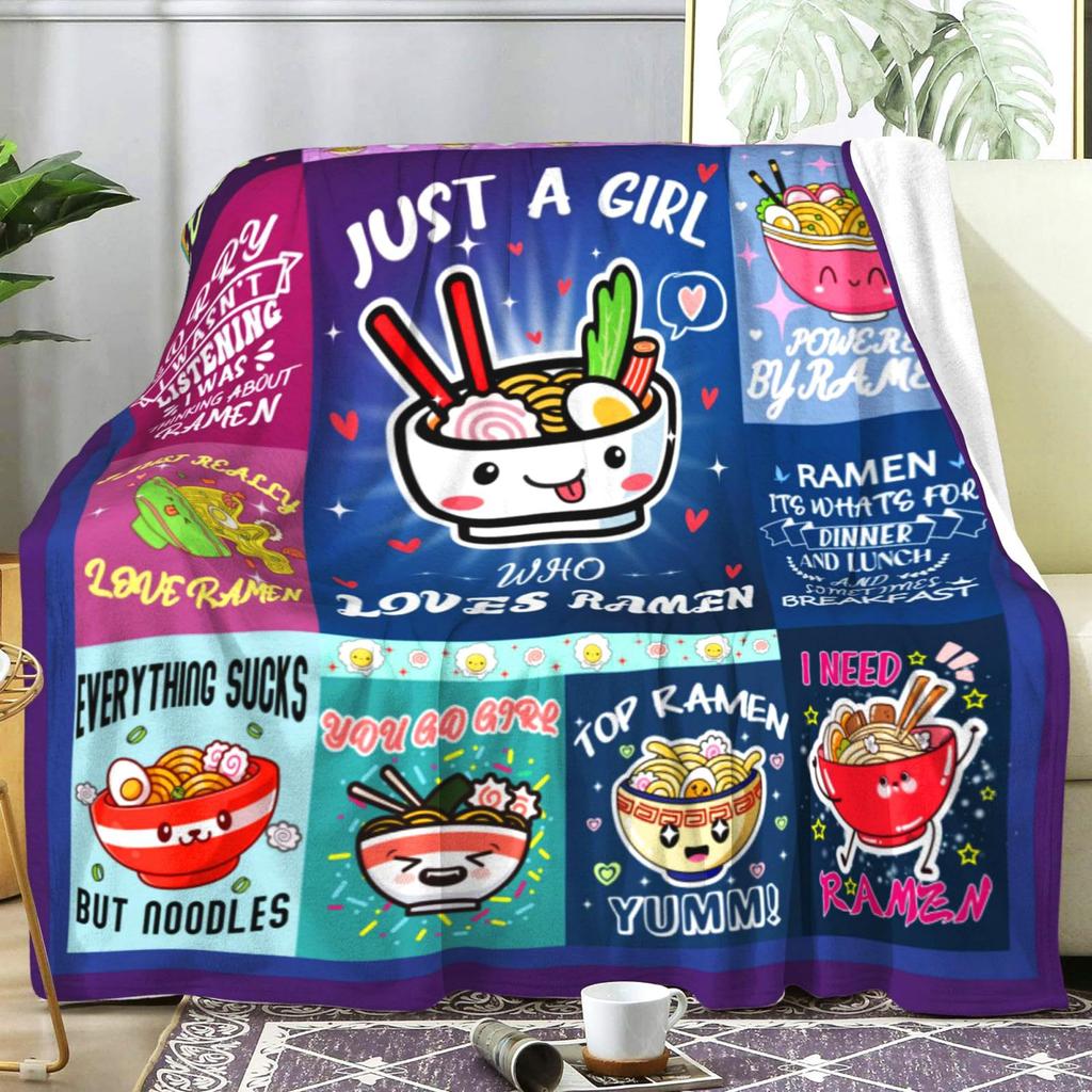 Anime Ramen Printed Blanket for Sofa Bed Travel Camping Living Room Office Conditioning Blanket for All Seasons Gifts