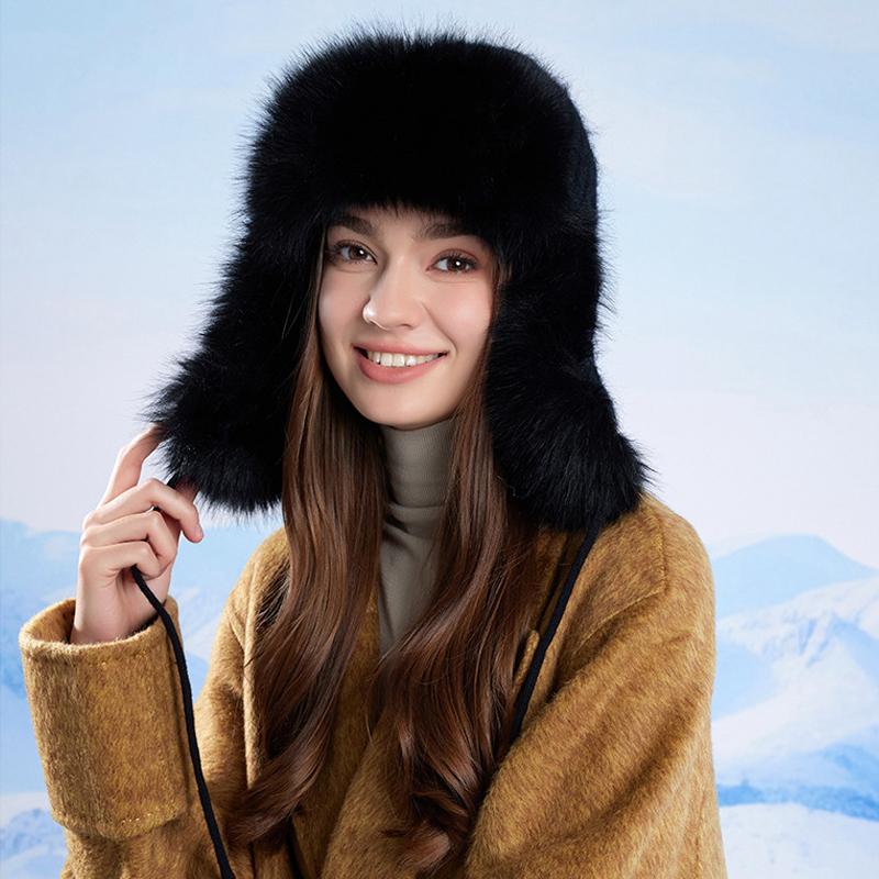 Winter Cashmere Cold-Proof Knitted Hat Women's Outdoor Cycling Warm Ear Protection Cap Bomber Hat