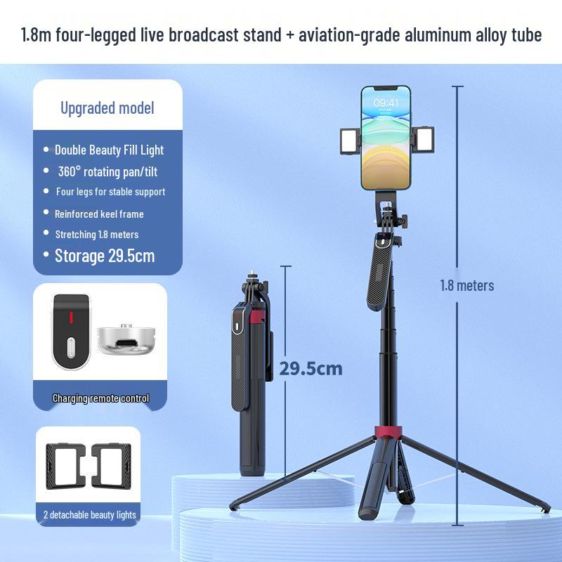 1.8m P185 Anti-Shake Stabilizer Gimbal for GoPro - Multi-Function Selfie Stick & Aluminum Alloy Tripod for Live Broadcast