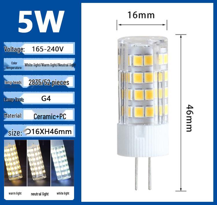 G9 LED G4 Pin Bulb, High Brightness, Energy-Saving, Flicker-Free, 220V Ceramic Tricolor Corn Light.
