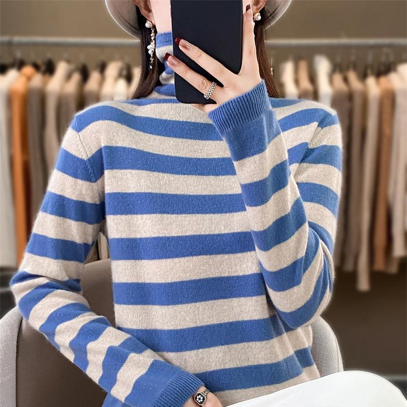 

Осенне-зимний пуловер с наборным воротником, вязаный свитер с полосатым низом XXL синий