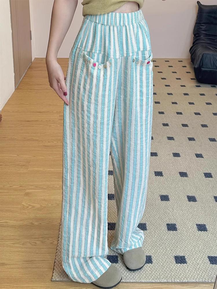 

Мятные женские брюки Mambo с высокой талией, в полоску, с широкими штанинами – Весенние, стройнящие, свободного кроя L