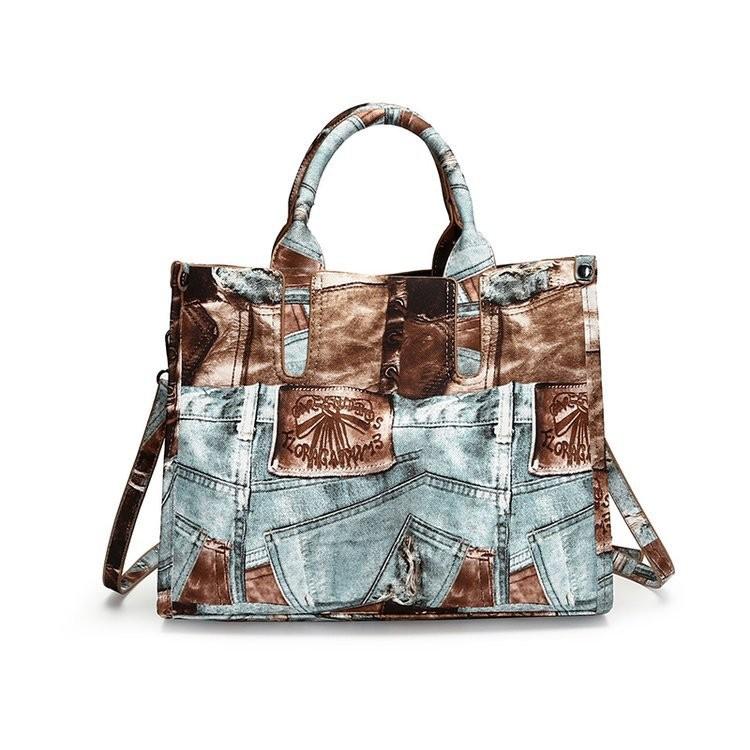 Ielgy Fashion Trendy One-Shoulder Diagonal Denim Style Female Bag