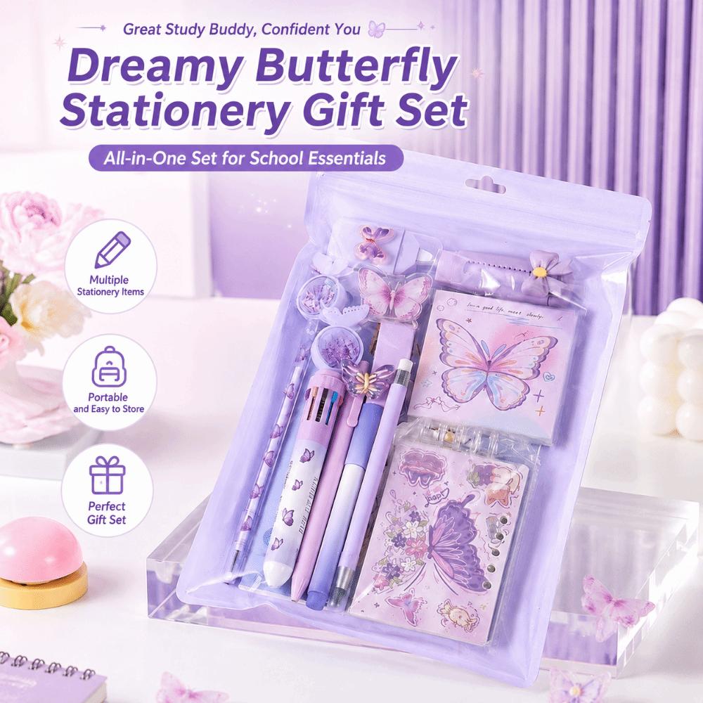 12-in-1 Complete Stationery Set Dreamy Butterfly Ballpoint Pen Portable Correction Tape  Students