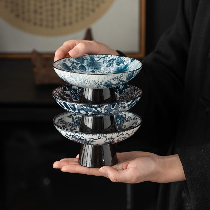 Furnace Tea Accessories Fruit Plate Antique Blue White Porcelain Fruit Plate Fruit Plate Guochao Small Snacks Inventory Heart Dried Fruit Refreshments
