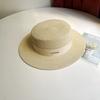 Luxury Elegant Women Summer Straw Hat Flat Top Boater Cap Folds Silk Pearl Decor Hand Weave Wide Brim Sun Hat Panama Fedora