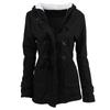 Women Solid Color Horn Buttons Cardigan Padded Hooded Coat Jacket Overcoat