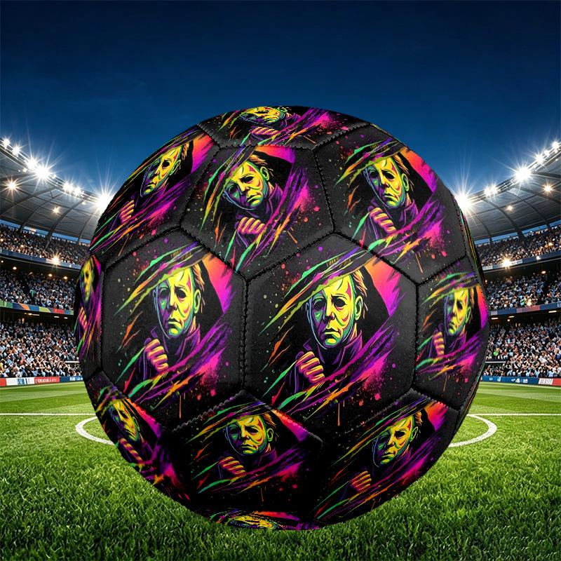 Michael Myers Print Size 5 Soccer Ball, PU Wear Resistant Football for Match Training and Daily Practice, Birthday Gift for Soccer Fans