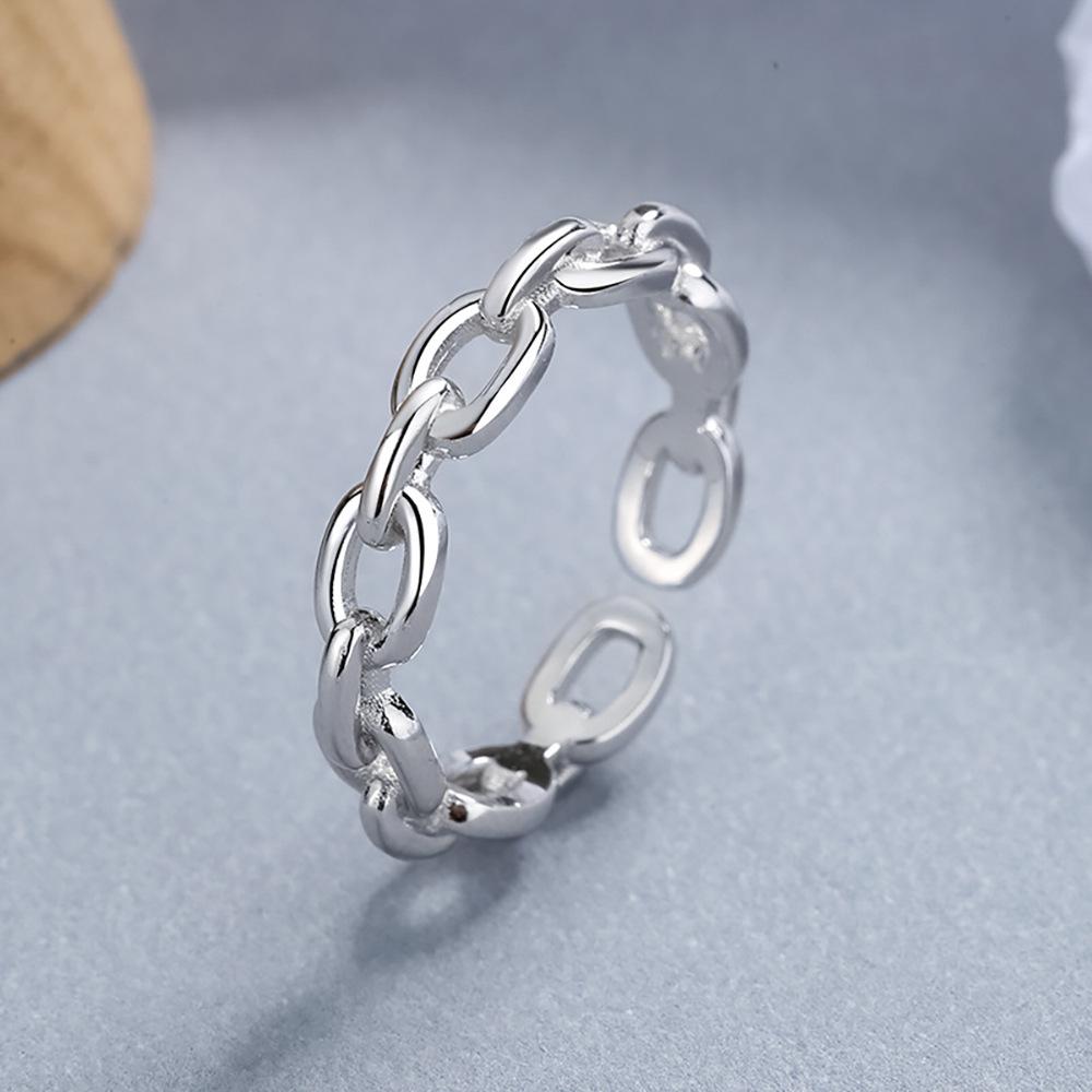 Versatile European-American Style 4MM Silver-Plated Cross Chain Adjustable Copper Ring