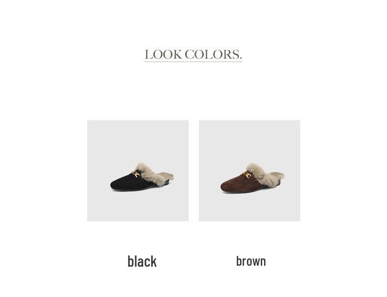 Women's Thick-Soled Fluffy Slippers - Matte Cotton Mules - Autumn/Winter Pointed Closed Toe Velvet Shoes
