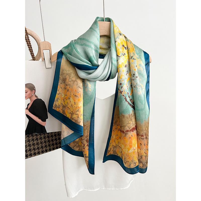 111% Mulberry Silk Long Scarf New Versatile Crepe Satin Thin Temperament Scarf Fashion Medium and Long Silk Shawl