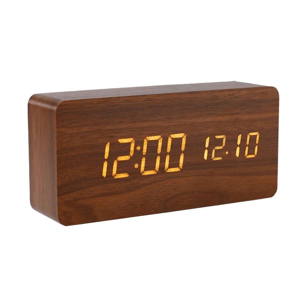 Reminder Digital Alarm Clock LED Digital Display Table Clock  Temperature Display Humidity Brown