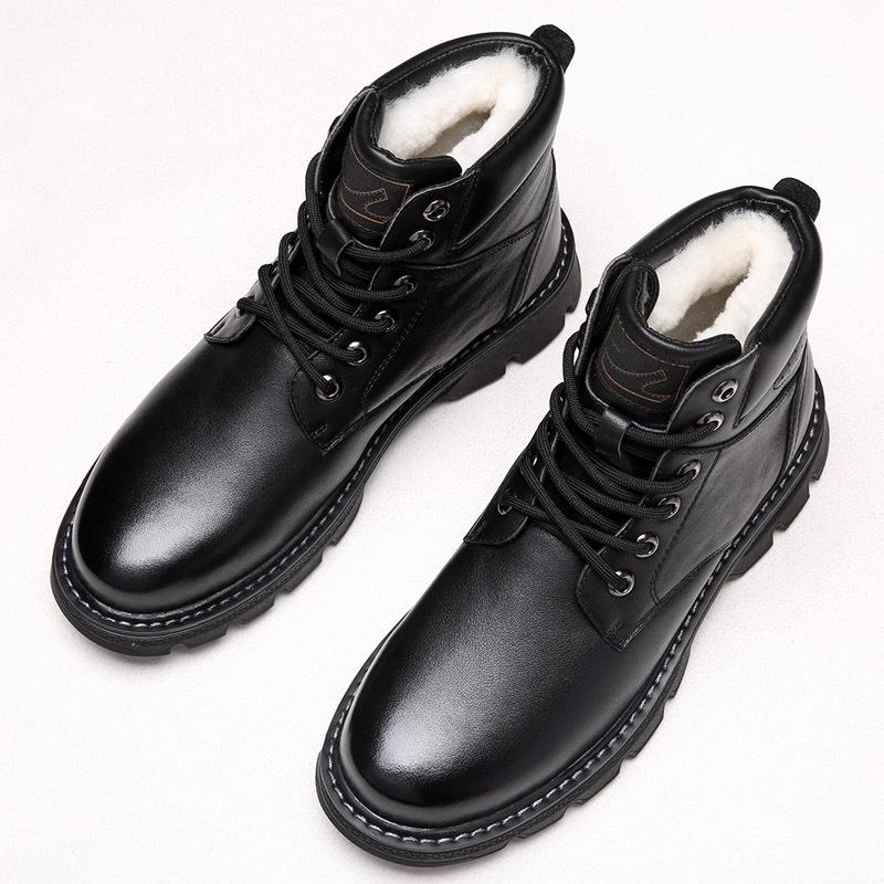 Fur integrated Martin boots men's British high-top soft leather men's boots winter velvet warm snow boots black leather boots men's
