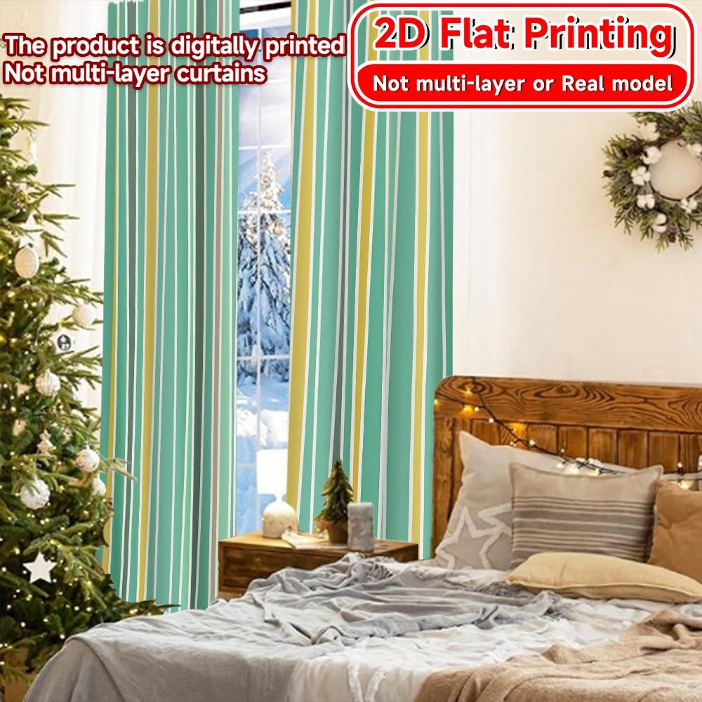 2pcs, 2D FLAT PRINTING Curtains (Without Rod) Striped Harmony(2) Christmas Festival Chic Print Curtains Machine Washable Fabric