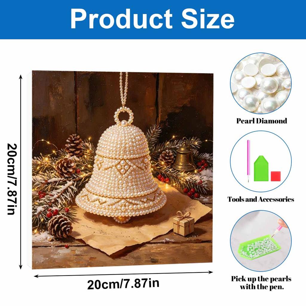 DlY Mini Framed Pearl Painting Kit Beads Christmas Bell Canvas Home Decor Painting