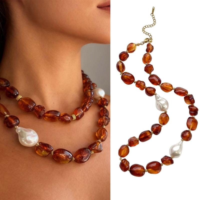 Stylish Red Resin Irregular Bead Necklace With Adjustable Length For Personalized Fit And Artistic Design In Sturdy Alloy Construction.