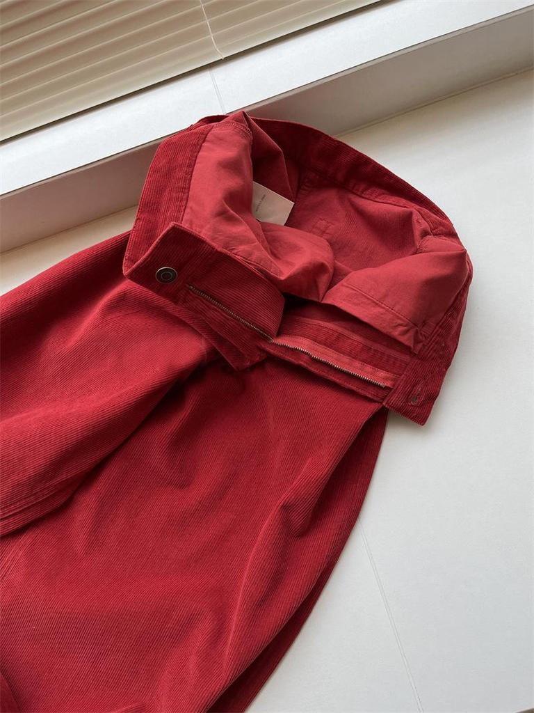 Chic Red Angora Ribbed Wide-Leg Pants with Superior Fabric