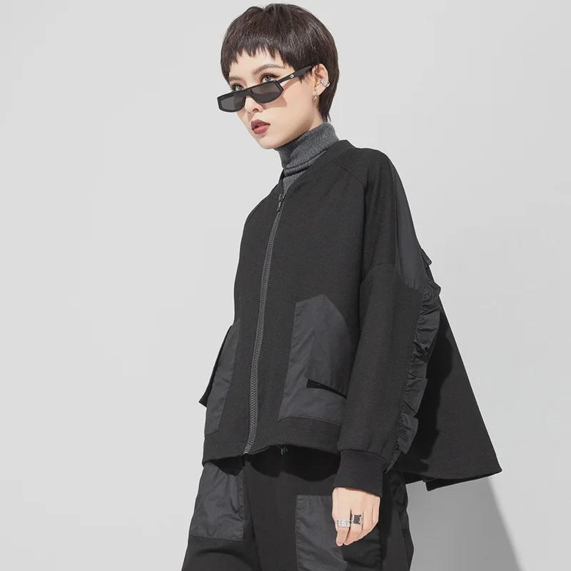 Early Spring Women's Dark Elastic Cotton A-Line Ruffle Jacket