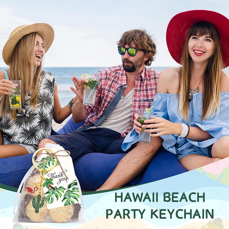 Cute Cactus Keychains Party Decorations With Thank You Tags And White Organza Bags For Mexican Fiesta Hawaii Party Favors