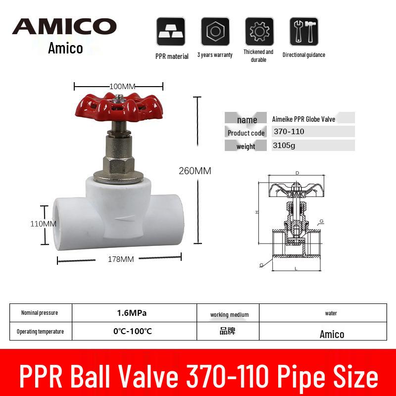 Emiko PPR Hot/Cold Water Gate Valve with Copper Core - 25 Pipe 7650