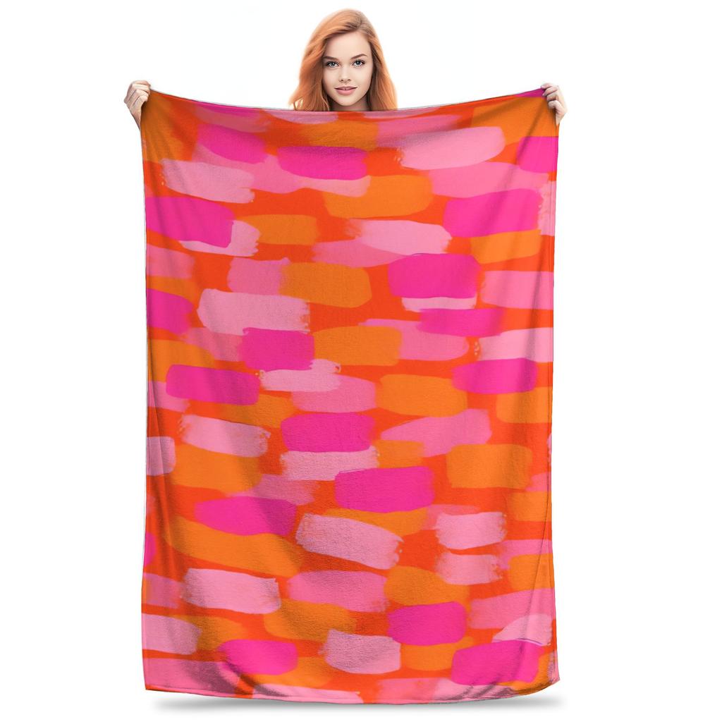 Xl Orange Pink Abstract Printed Blanket Throw Cozy Knit Bed Cover For Sofa Couch Living Room Home Decor Giant Size 150X200Cm