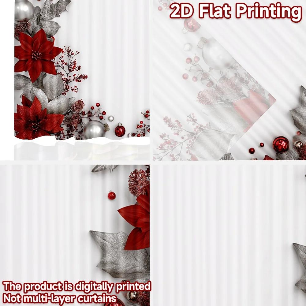 Set Of 2 Flat Printing Window Drapes Christmas Floral Frame Digital Printed Polyester Party Decorations Use Festive Curtain