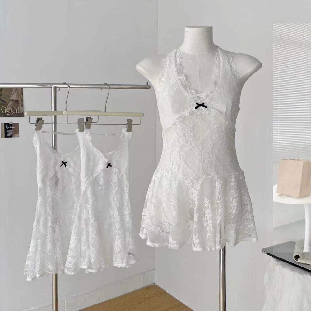 Polyester Lace Halter Dress V-neck Beachwear New Hollow Out Camisole  Women
