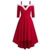 Women Christmas Long-sleeved Dress Plush High And Low Deep V Off-shoulder Big Swing Dress