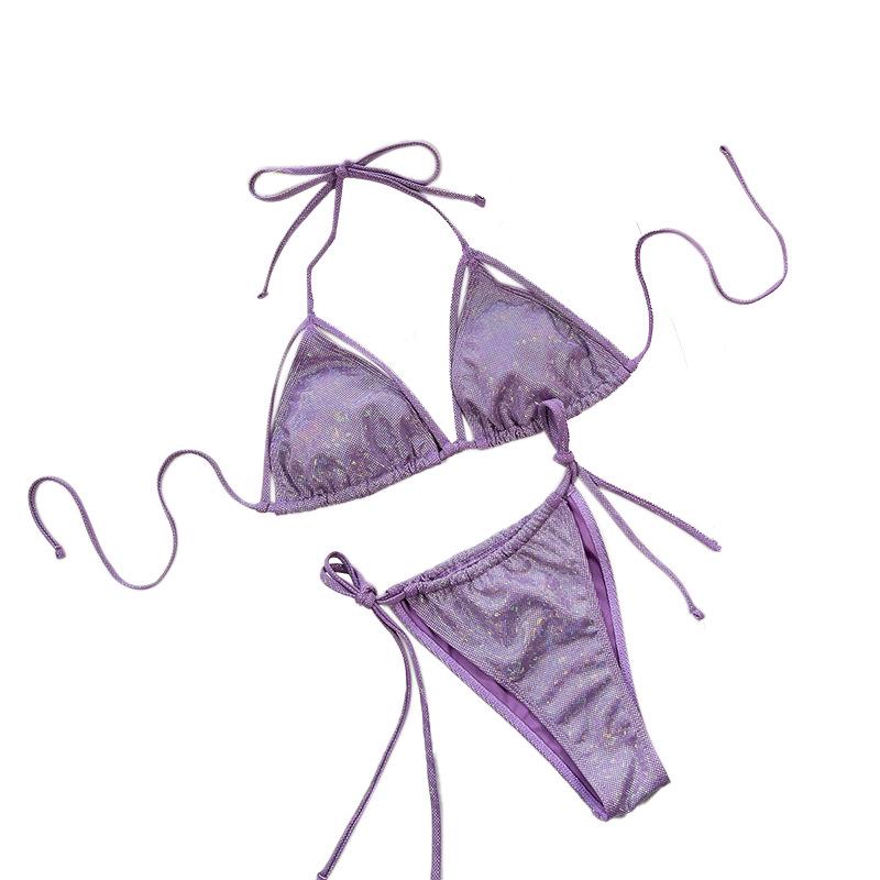 Solid Color Shiny Bikini - Sexy Split Triangle Design for Women