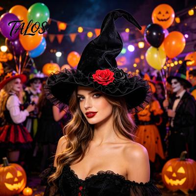 Non-itchy Halloween Hat Women's Large Ruched Witch Hat, Felt Wizard with Photo Prop Ruffle/Flowers/Mesh, Adults Cosplay Costume for Party, Masquerade