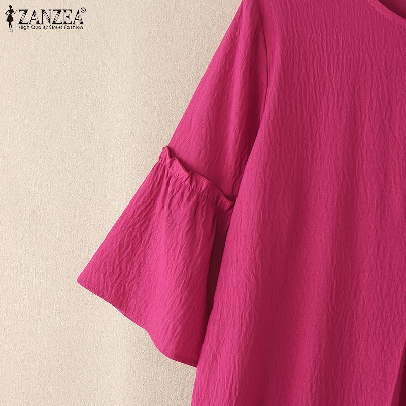 ZANZEA Women Casual Round Neck Solid Color Loose Half Sleeve Dress