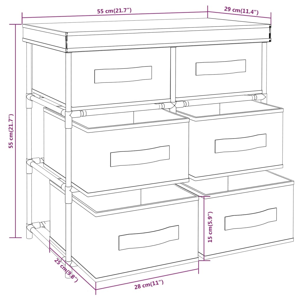 Storage Cabinet with 6 Drawers 55 * 29 * 55 cm Cream Steel