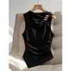 Simple Sleeveless Metal Ring Solid Color Thin Shirt Top Women