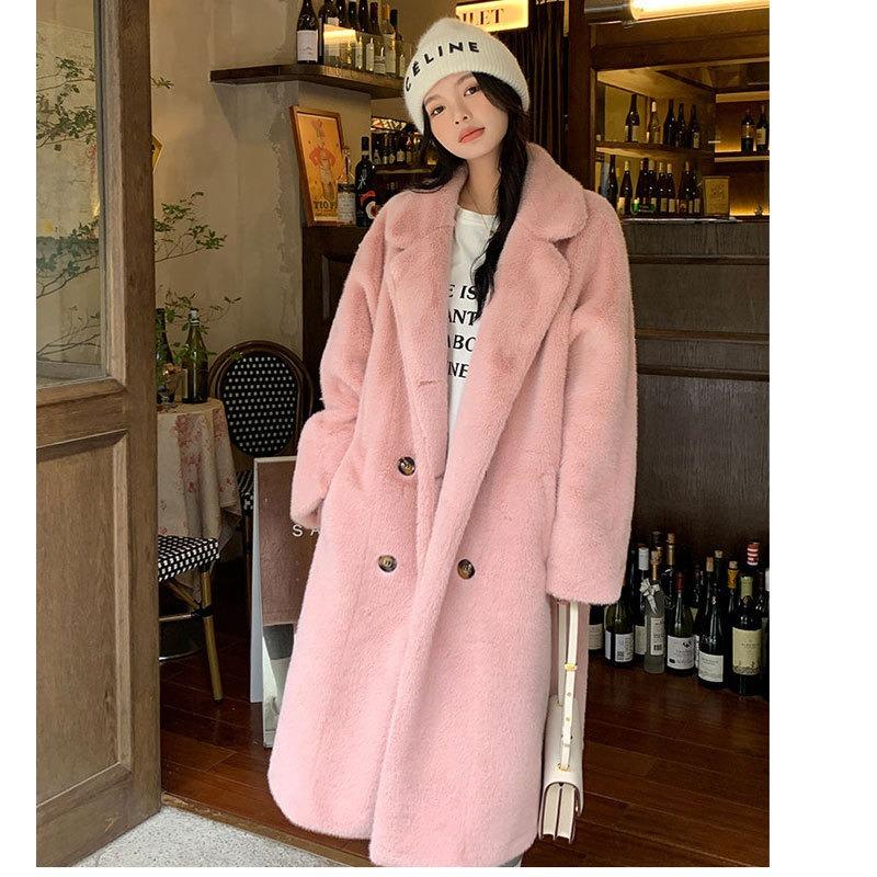 Autumn and winter thickened long suit collar imitation mink fleece fur coat fluffy environmentally friendly women's coat elegant