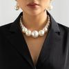 Set 3 Perechi Cercei de Mireasă Elegante cu Perle Albe, Bijuterii Personalitate Femei, Colier Choker Exagerat cu Perle Mari Imitate