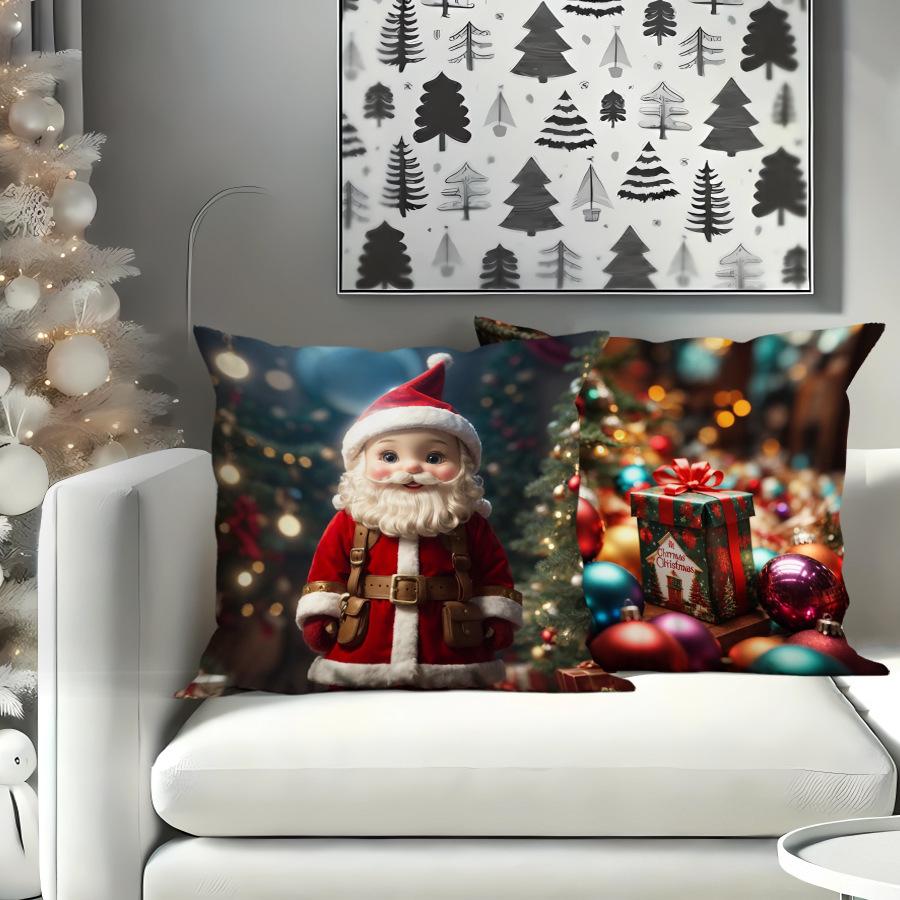 Christmas Pillow Cover Holiday Decoration Oil Painting Style Realistic Sofa Cushion Cover Bedroom Pillow