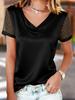 European 2026 Women's Loose Fit Rhinestone Mesh Top - Casual Short Sleeve with Dangling Collar