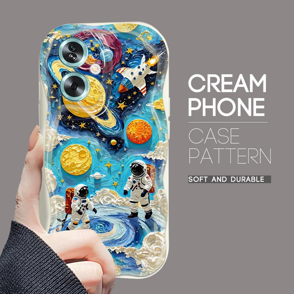 

Милый мультяшный узор, кремовая текстура, мягкий силиконовый чехол с волнистыми краями, чехол для телефона для OPPO Reno Realme OPPO A3X 4G белый