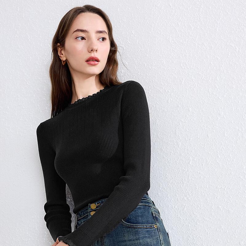 Betu Women's Fall Ruffle Collar Jacquard Knit Sweater