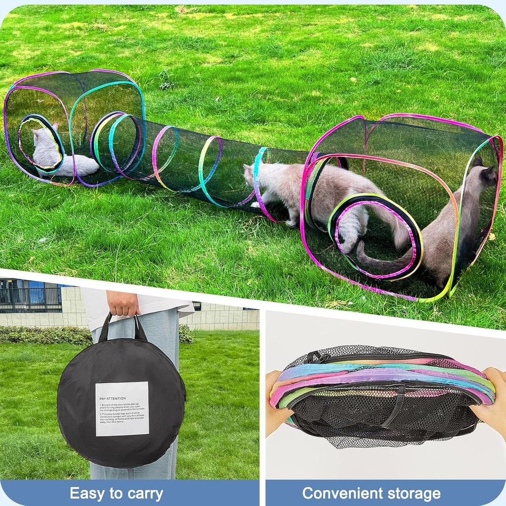Outdoor Cat Enclosures Portable Cat Tunnel with Carry Bag Breathable Cat Tent Outdoor with 2 Mouse Toys Outside Cat Enclosure for Indoor Cats (2